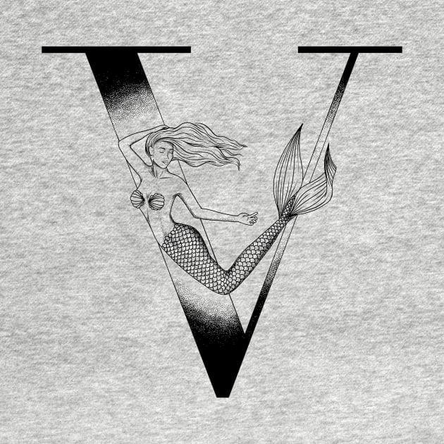 Mermaid Monogram V by Elizabeth Weglein Art